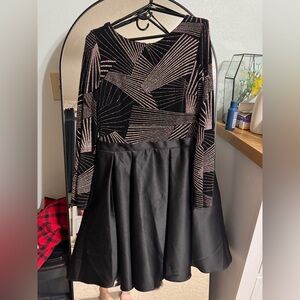 Betsy & Adam Black Dress with Rose Gold Sparkle